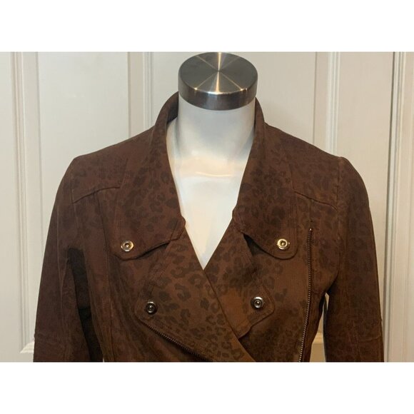 Marrakech Dark Brown Leopard Print Asymmetrical Zip-Up Moto Jacket, Size S - Picture 2 of 9